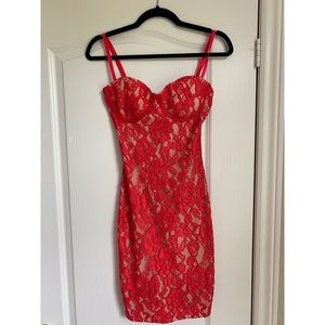 Red lace mini dress
